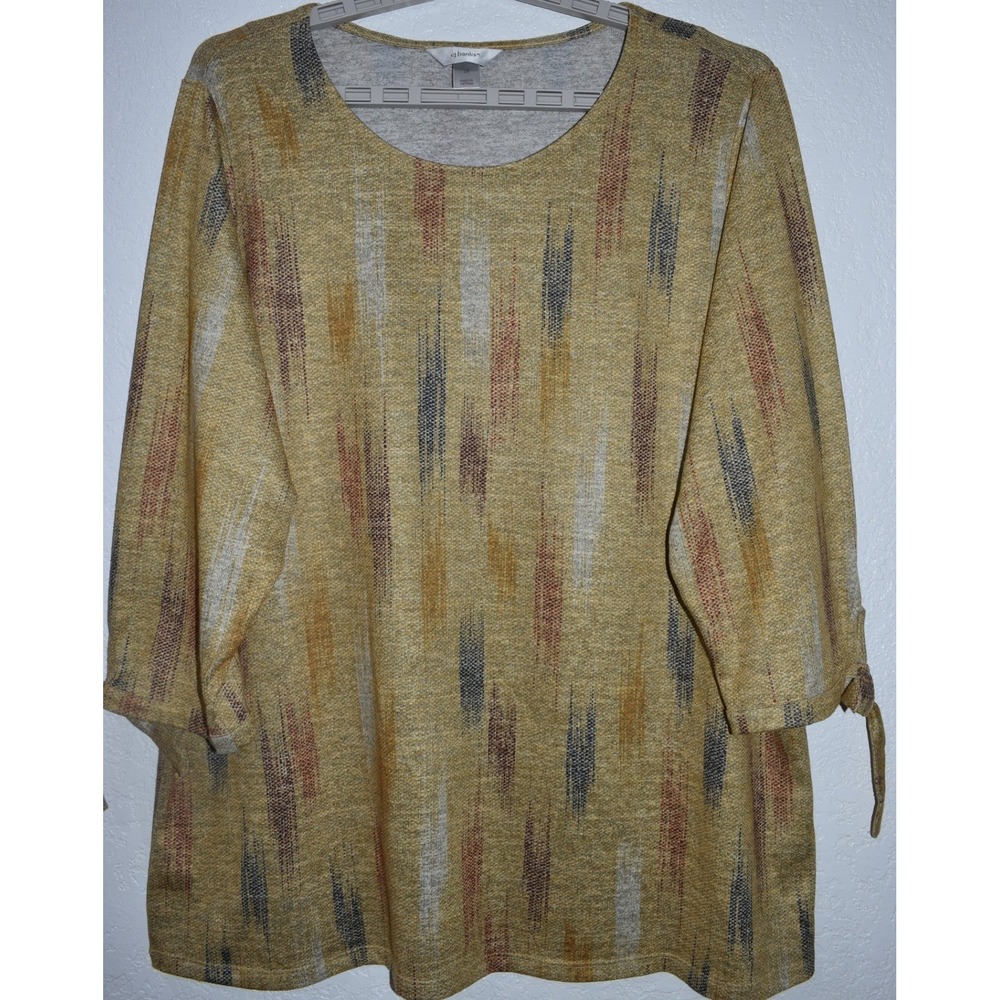 CJ Banks 2X Top Neutral Print 3/4 Slv Lightweight Stretch Artsy Office Casual
